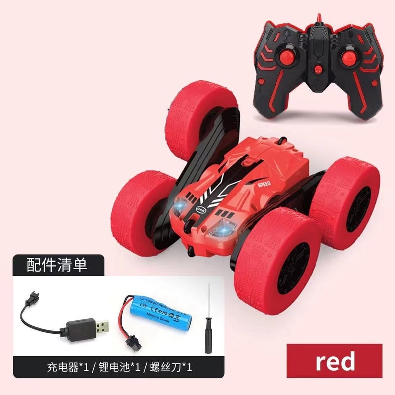 Double-Sided Tumbling Stunt Remote Control Car, 360° Flip Rollover RC Vehicle, All-Terrain Off-Road Toy Car with Fearless Stunt Design, Blue, for Kids Ages 6+ (Red)